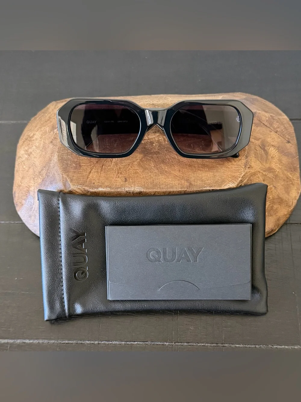 Quay HYPED UP Black Fame / Smoke Lens Geometric Narrow Sunglasses - Picture 3 of 9